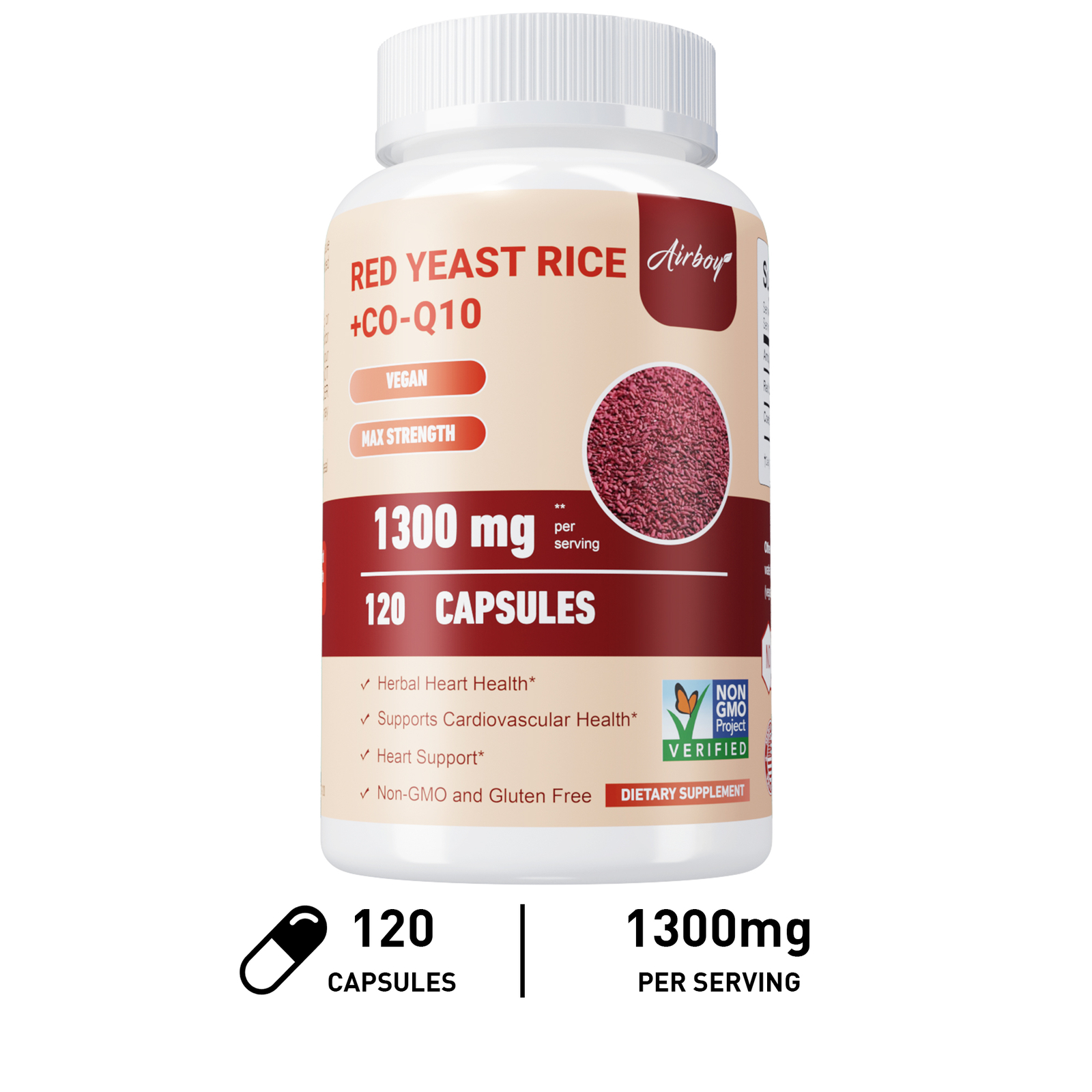 120pcs Red Yeast Rice+ Co-Q10 -Brain, Skin,Overall Heart & Cardiovascular Health