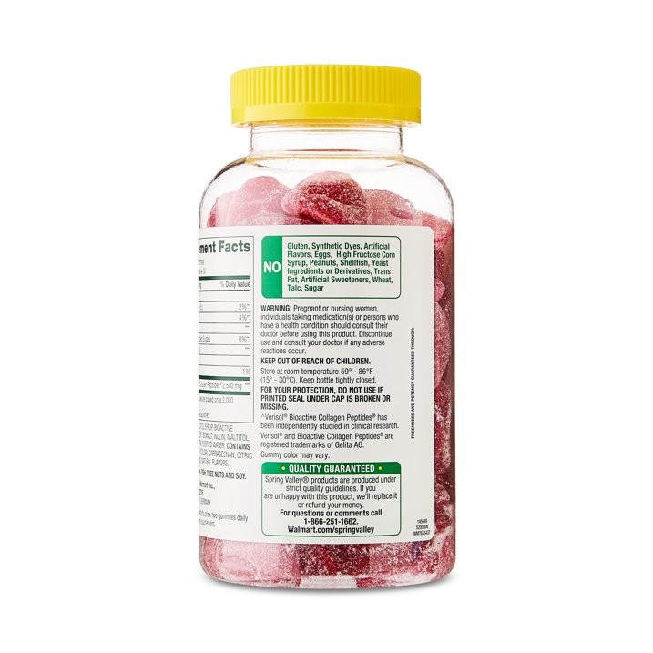 Spring Valley Zero Sugar Collagen Peptides 2500mg Gummy, 60 Count