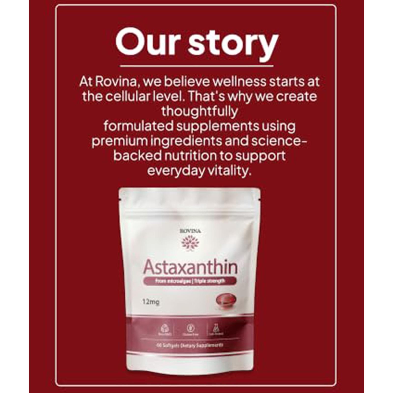 ROVINA Astaxanthin 12mg Softgels From Microalgae-Triple Strength Antioxidant US