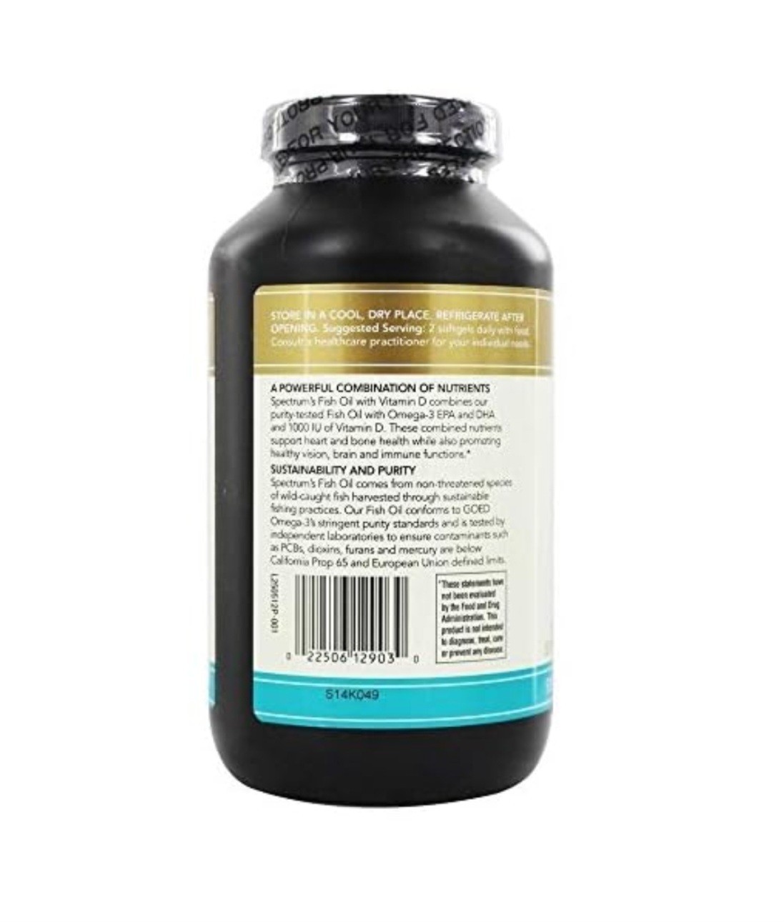 Spectrum Fish Oil + Vitamin D3 250 Softgels Purity Tested Neutral Flavor