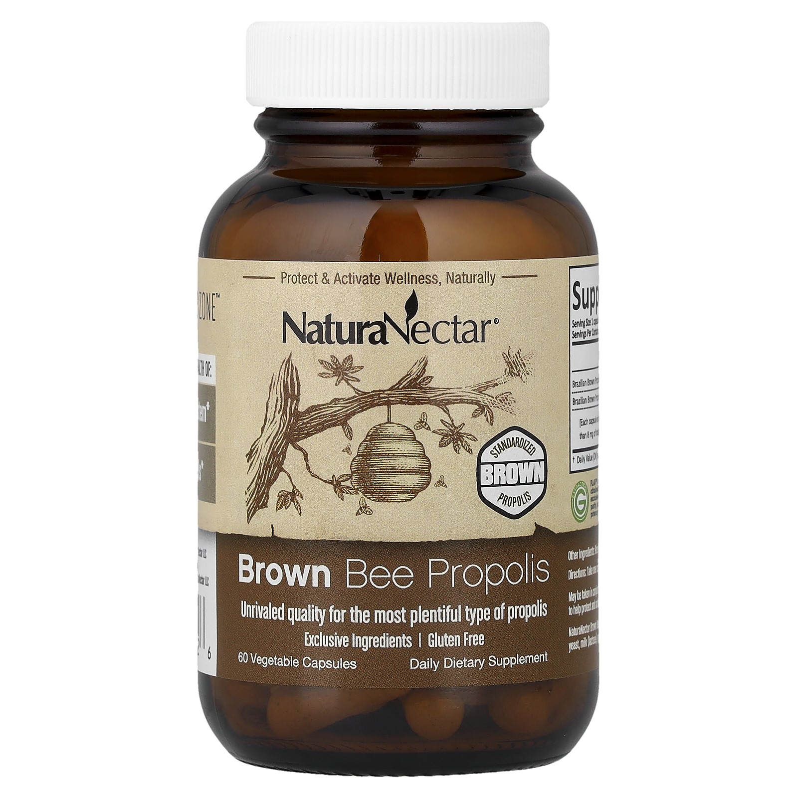 NaturaNectar Brown Bee Propolis 60 Veggie Caps Alcohol-Free, All-Natural,