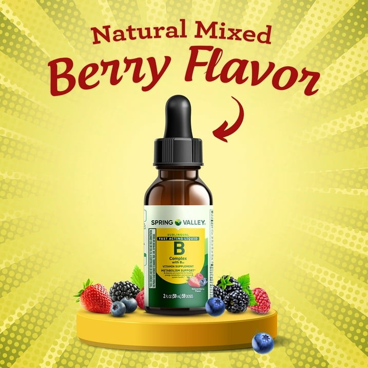 Spring Valley Vitamin B Complex with B12 Berry Flavor Supplement, 2 fl oz