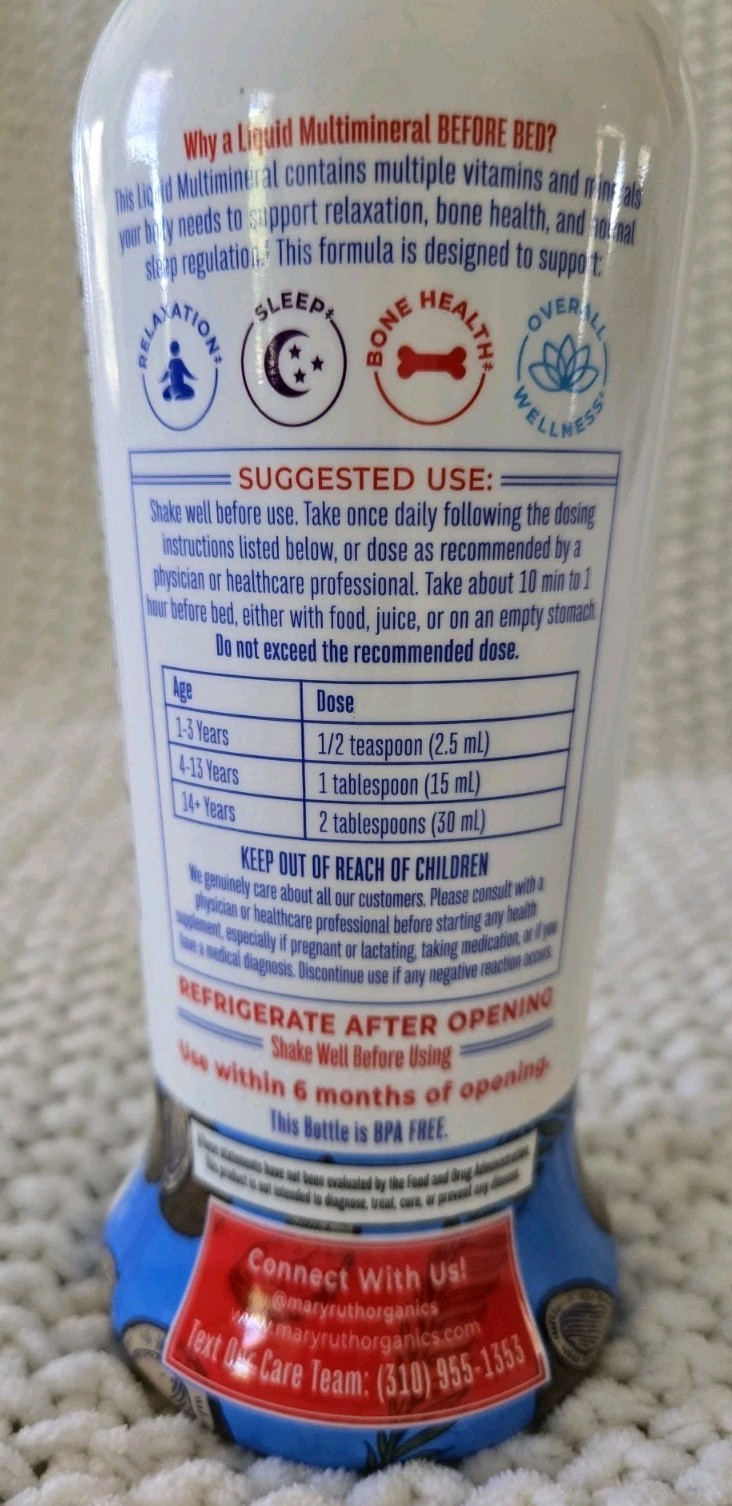MARY RUTH’S Liquid Nighttime Multimineral Coconut Dream 15.22 Fl Oz Exp 12/2026