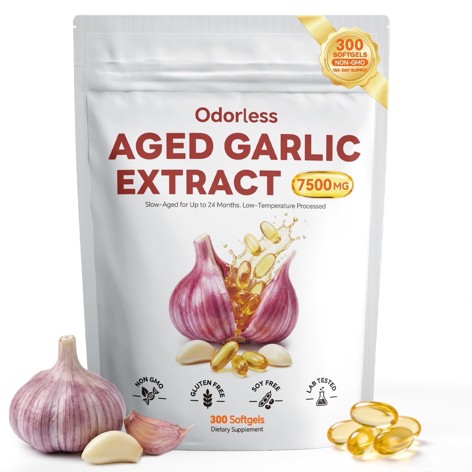 Aged Garlic Extract Softgels 300 Count Odorless Organic Garlic Extract, 151 …