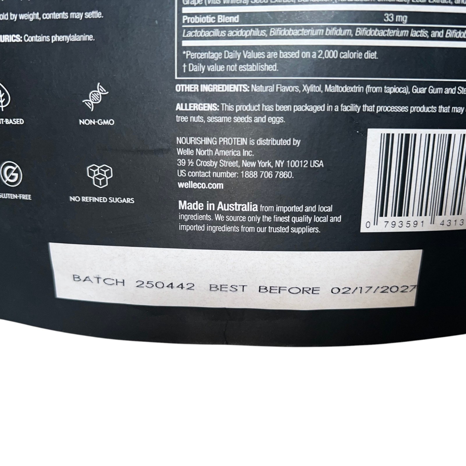 WelleCo Nourishing Protein Chocolate 35.2oz 1kg Brown Rice & Pea BB 02/27 New