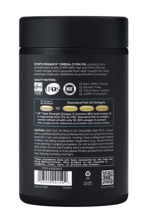 Sports Research Triple Strength Omega-3 Fish Oil, 150 Fish Softgels