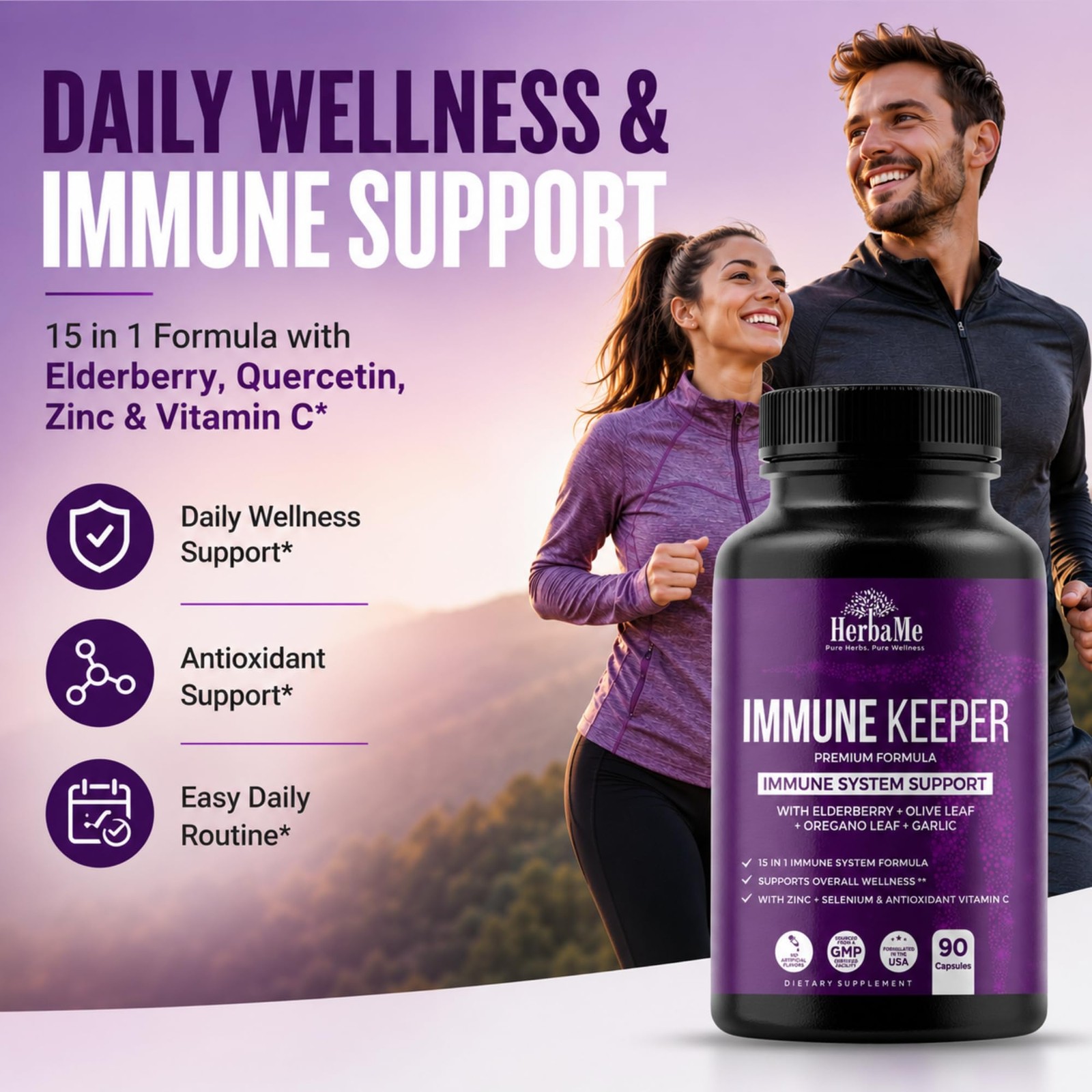 Immune Support Supplement, 15 in 1 Daily 1 Count (Pack of 90)