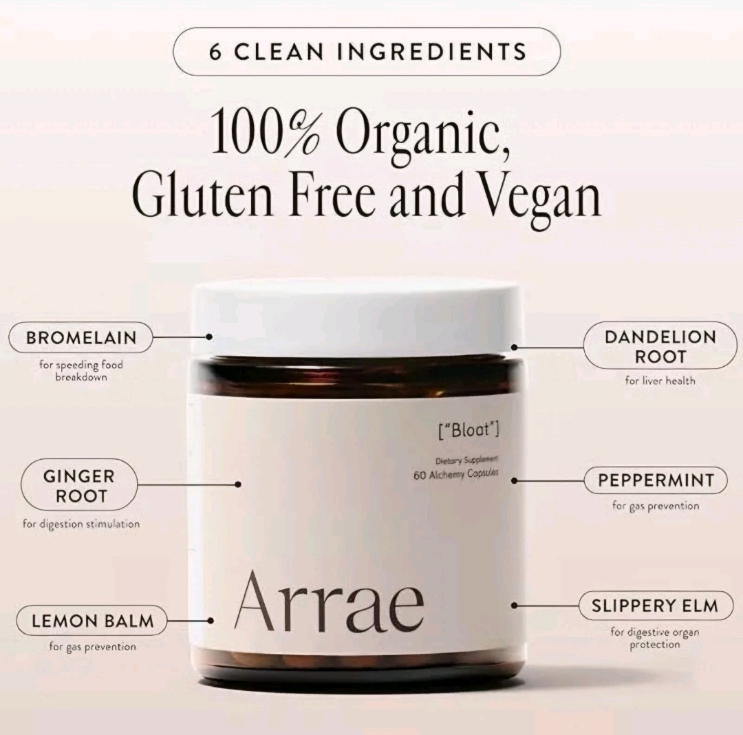 Arrae Bloat Fast-Acting Bloating Relief Digestive Enzymes Natural 60 Ct 09/2024