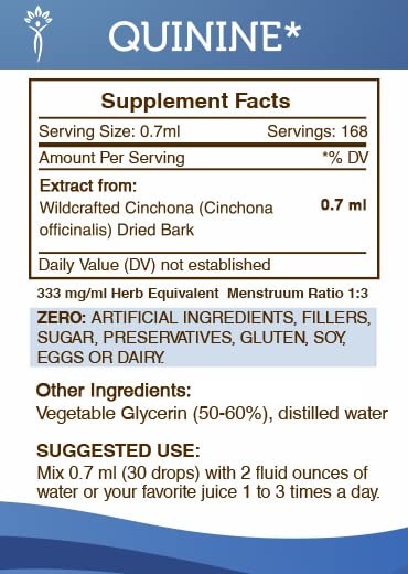 Secrets of the Tribe Quinine Tincture Alcohol-Free 680mg 4oz Leg Cramp Support