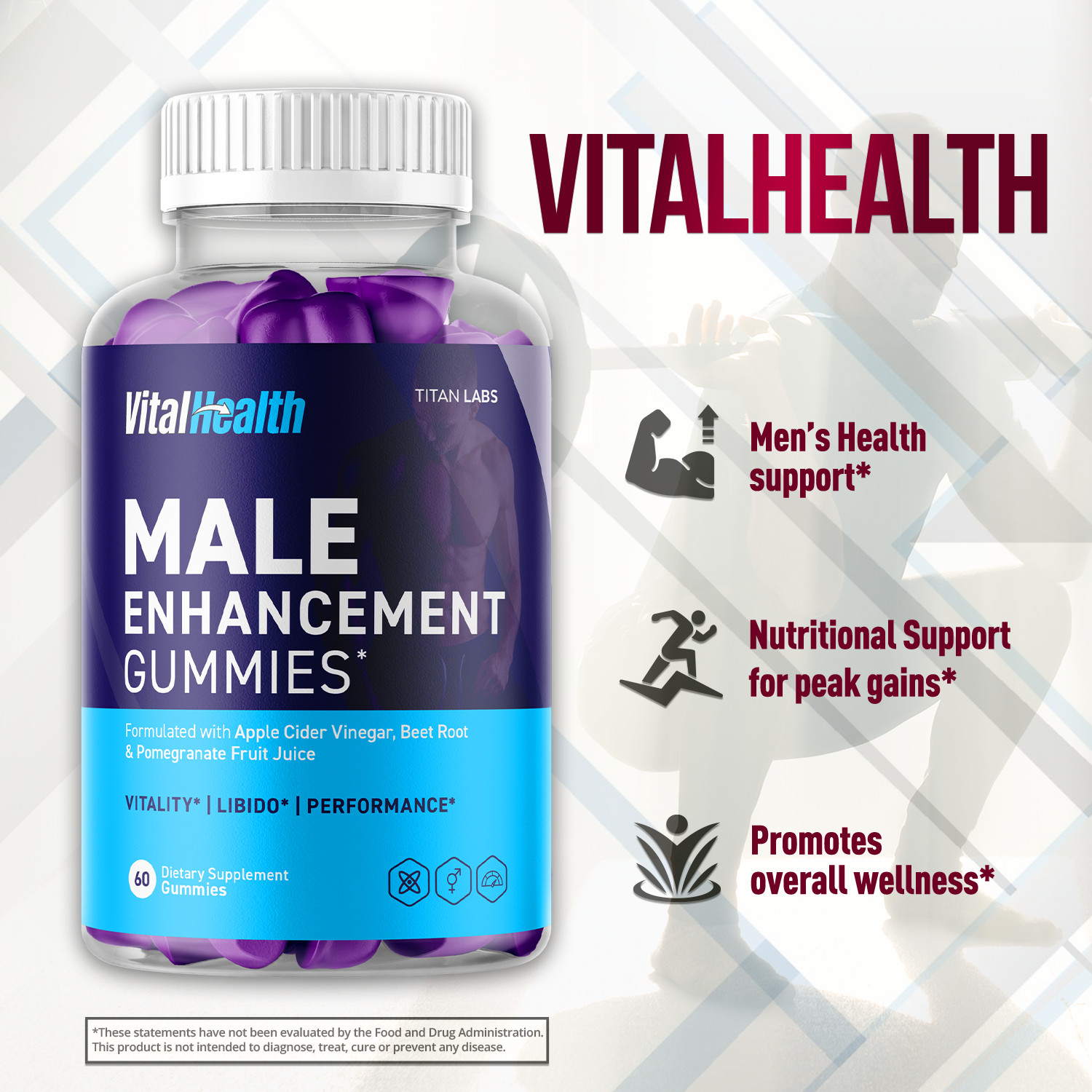 (3 Pack) VitalHealth Gummys Male Health Support Vitamin Vital Health 180 Gummies