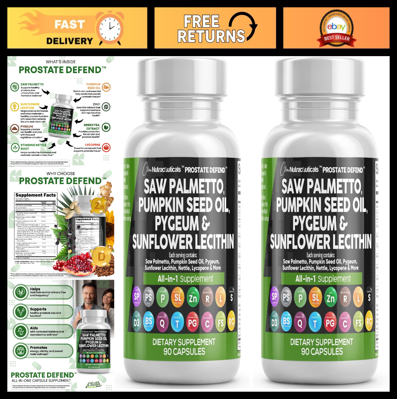 Prostate Health Supplements for Men – Saw Palmetto, Pumpkin Seed Oil, Lycopene –