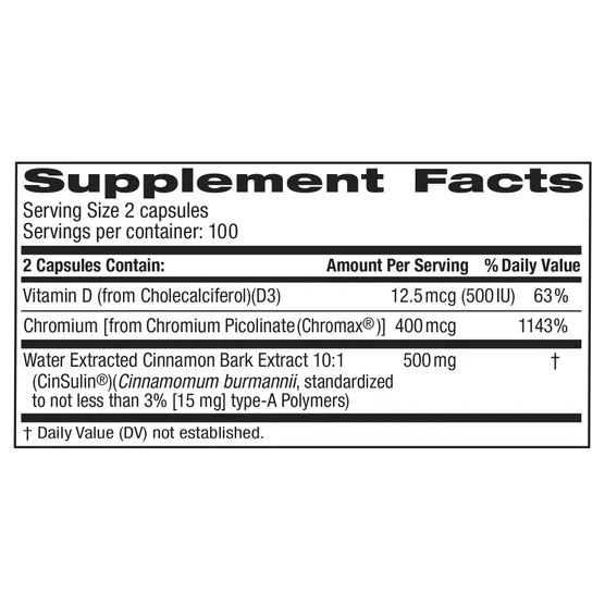3-Pack Trunature Cinnamon Concentrate Cinsulin 500mg, 200 Vegetarian Capsules