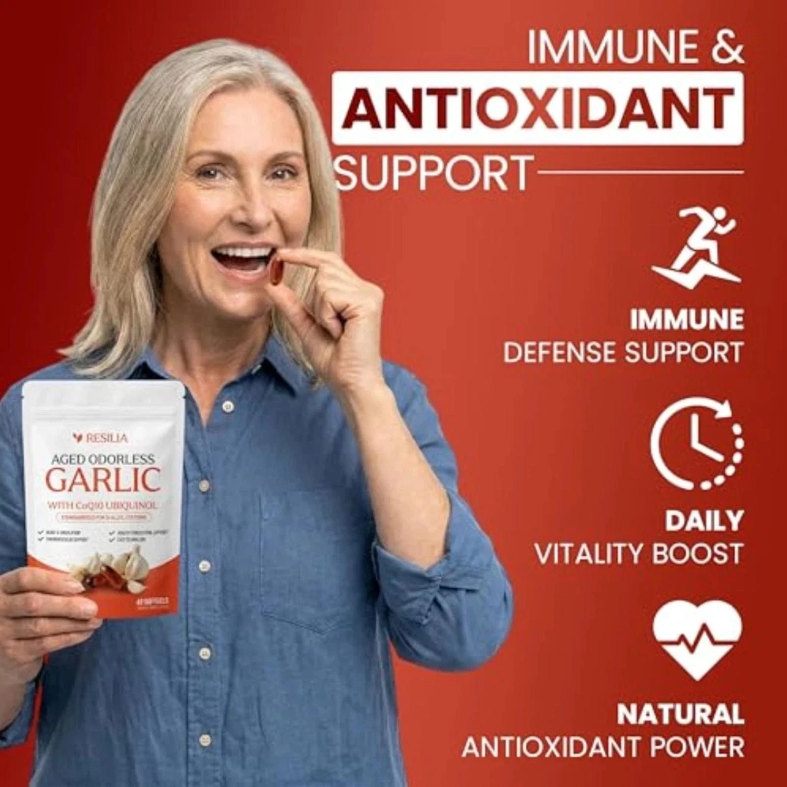 Resilia Garlic Extract 600mg Softgels (60 Count) – Odorless Aged Garlic Extra US
