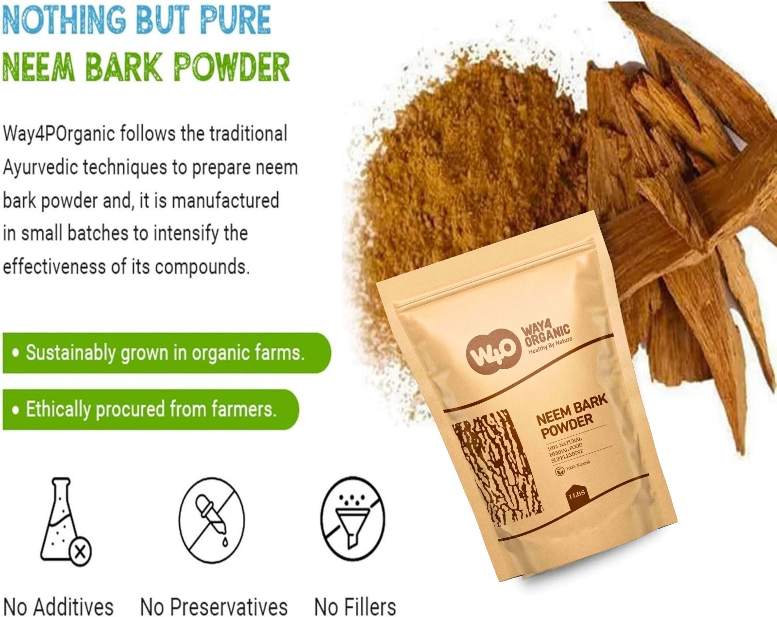 Neem Bark Powder 16 Oz (1 lb) – Dental and Digestion Support (Pack of 2)