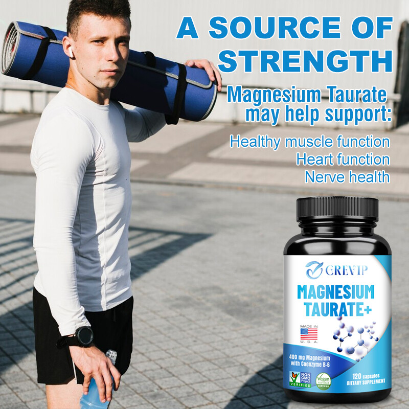 120pcs Magnesium Taurate 400mg – Cardiovascular Health, Reduces Anxiety, Non-GMO