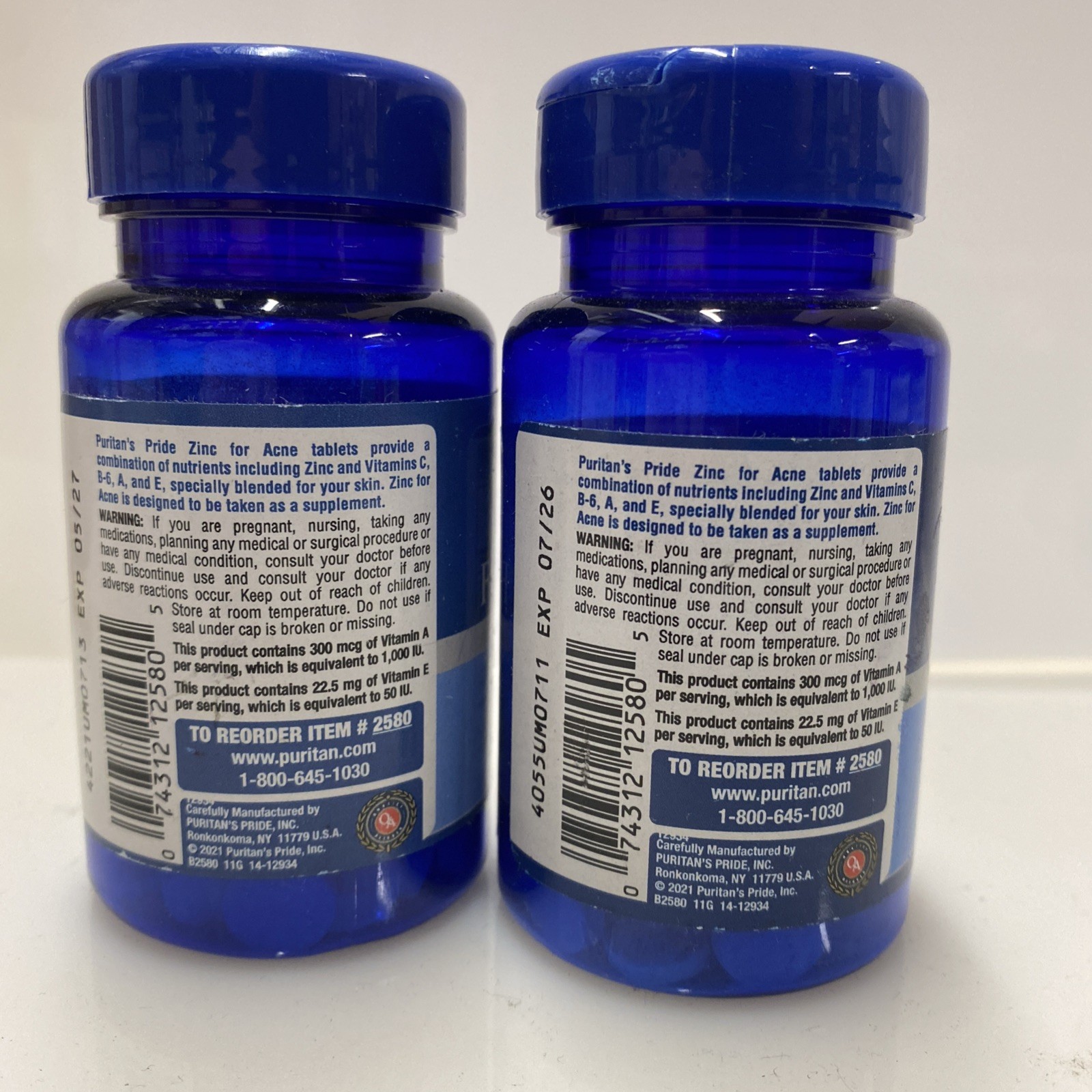 2X Puritan’s Pride Zinc for Acne – 100 Tablets Each
