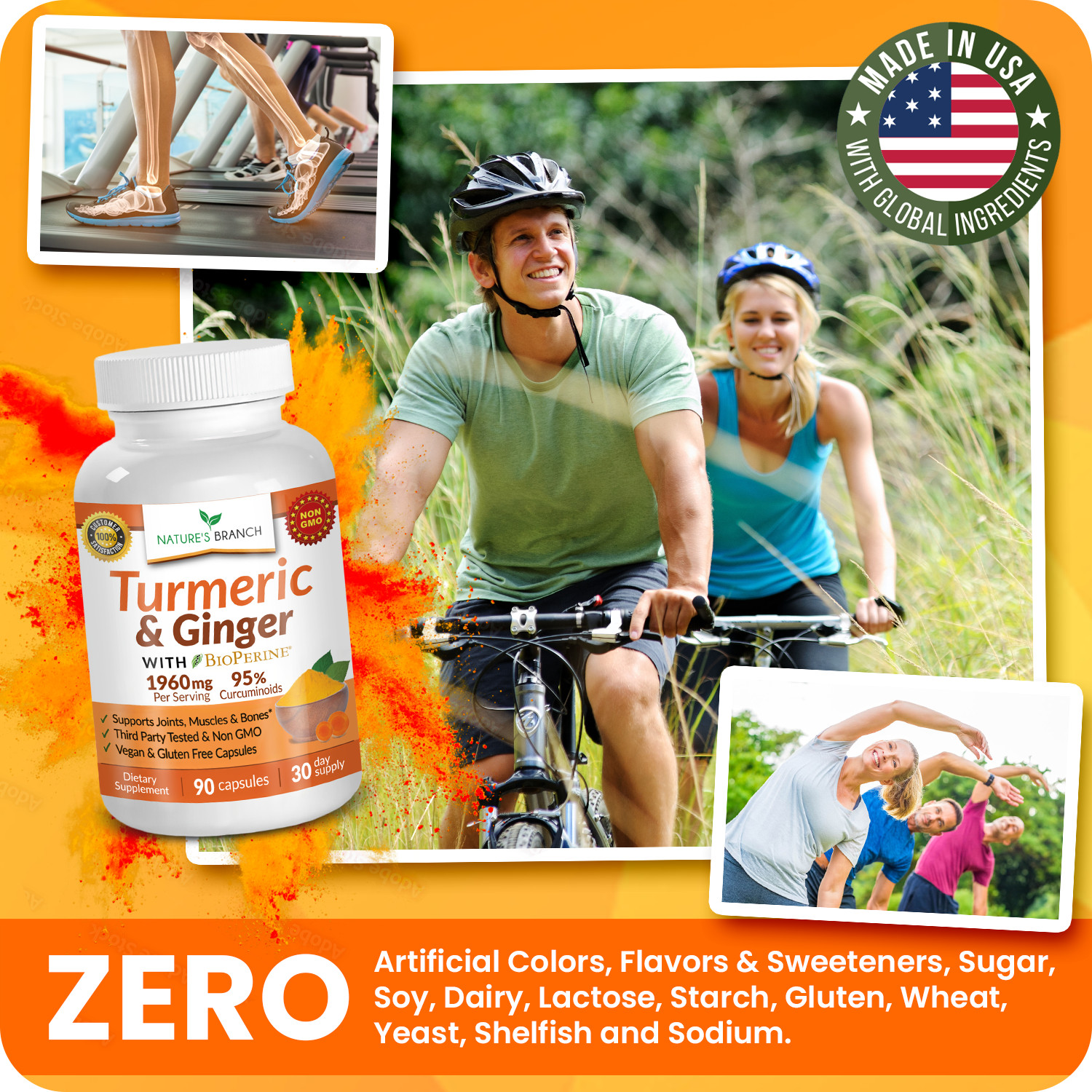 ☀ Max Strength Turmeric and Ginger With BioPerine Black Pepper | 90 Capsules