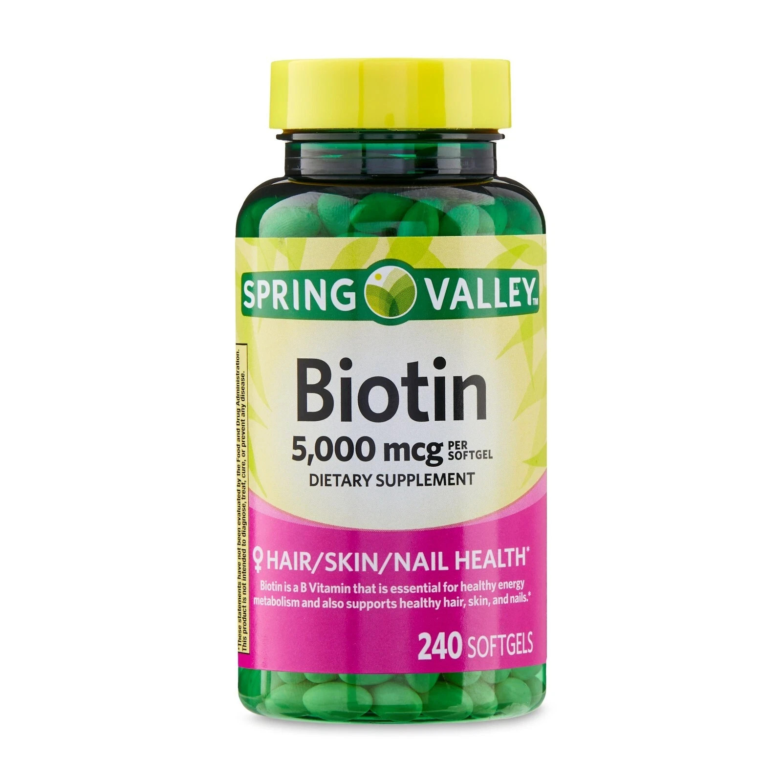 Spring Valley Biotin 5000 mcg Softgels, Hair Skin & Nails Support, 240 Count