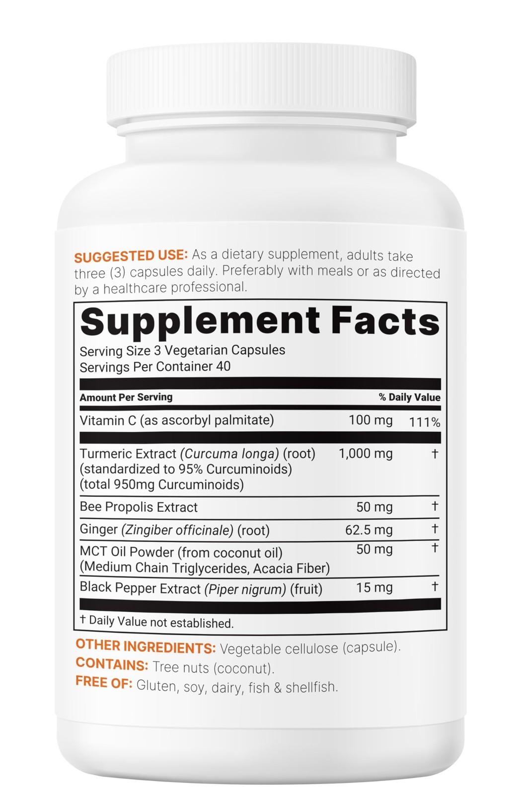 Pure Turmeric Curcumin 1000mg 120 Veggie Caps 95% Curcuminoids Black Pepper