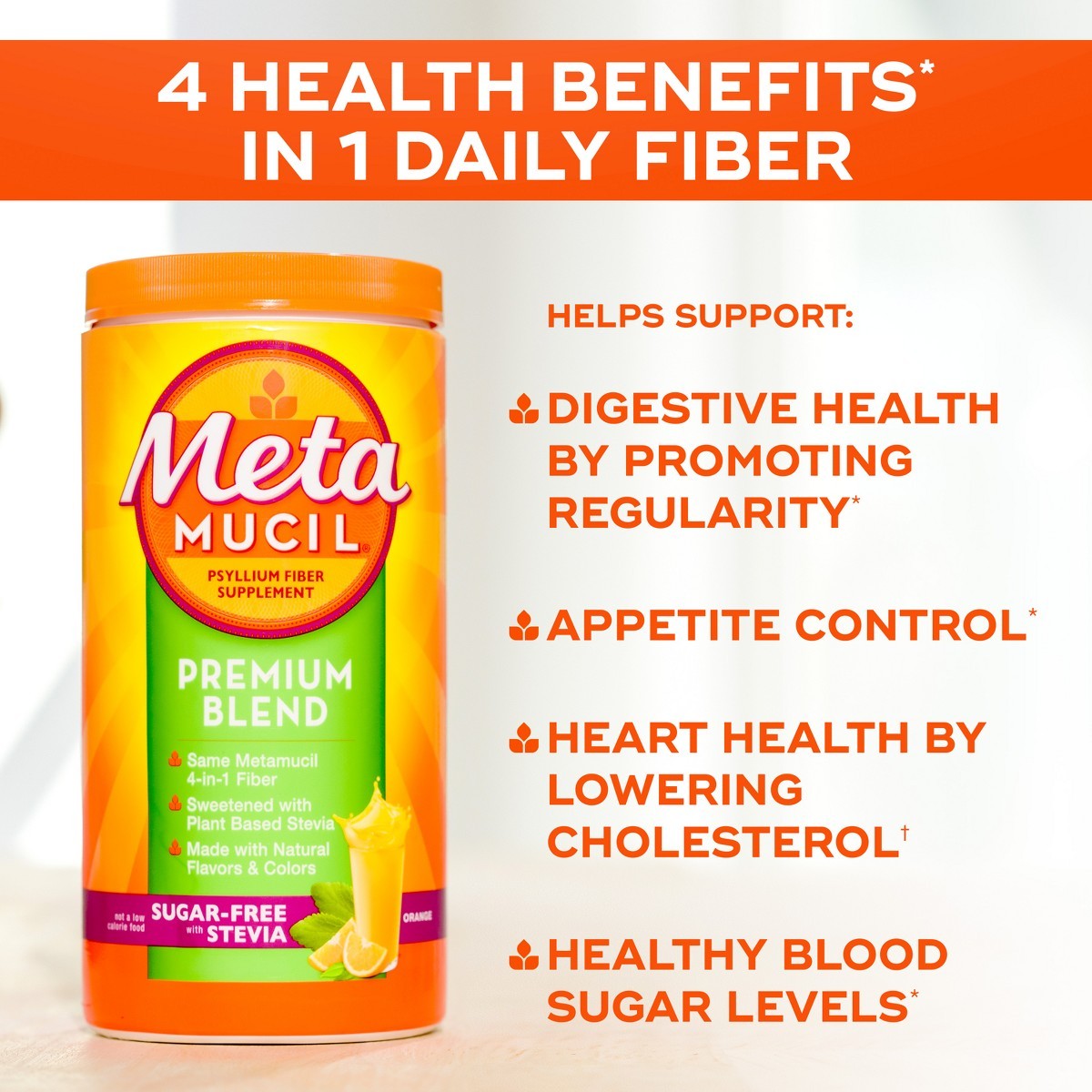 Metamucil Premium Blend Relief Friendly Fiber Powder – 72 Dose/14.9oz
