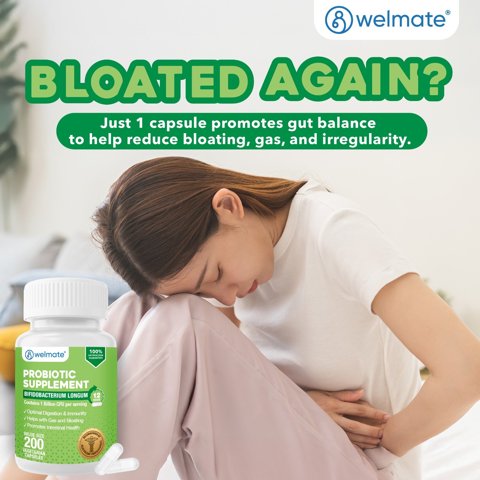 Bifidobacterium Probiotic Supplement 200 Count Capsule | 24/7 Digestive Support