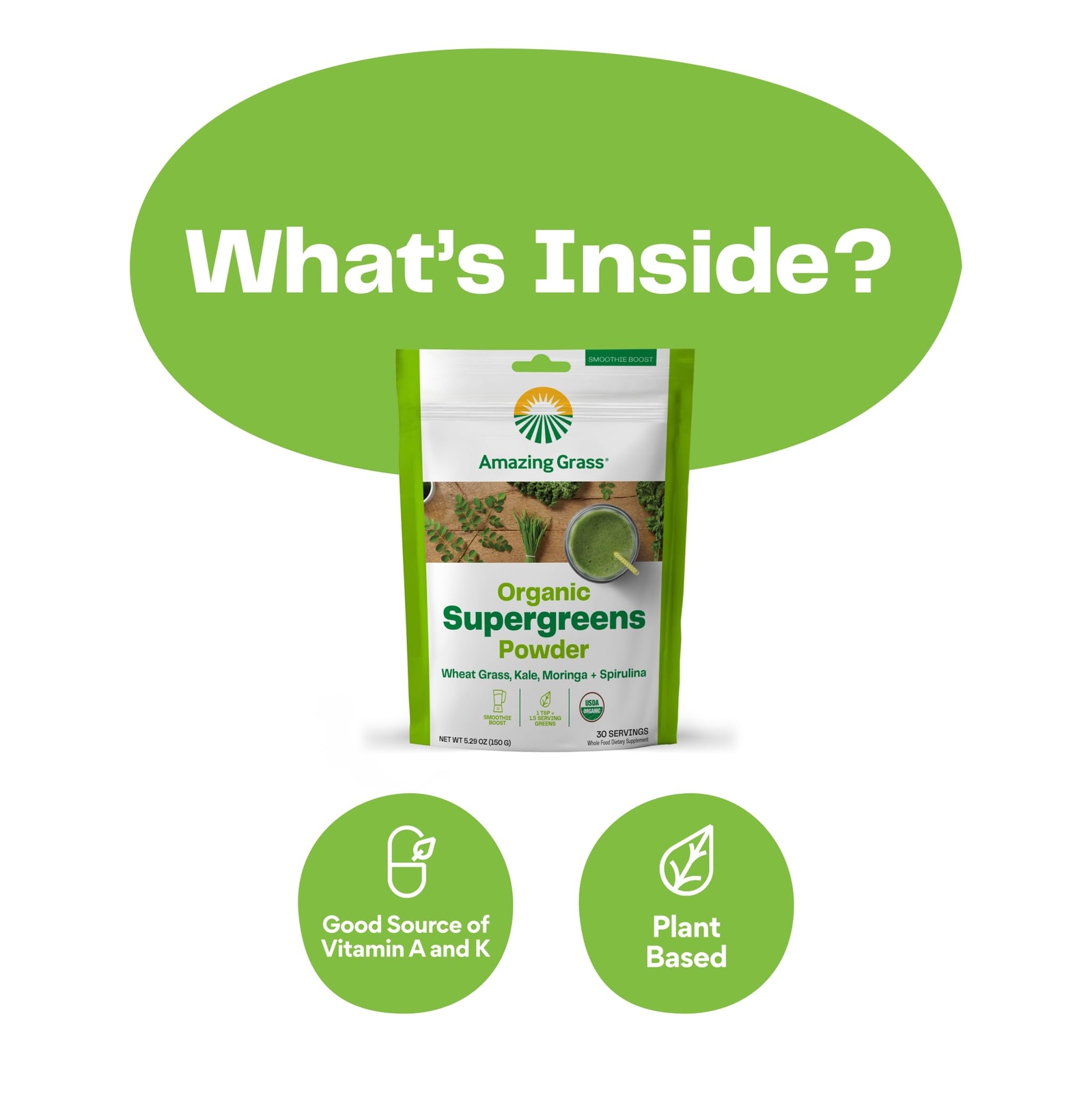 Amazing Grass Organic Super Greens Powder Smoothie Booster 5.29 Oz