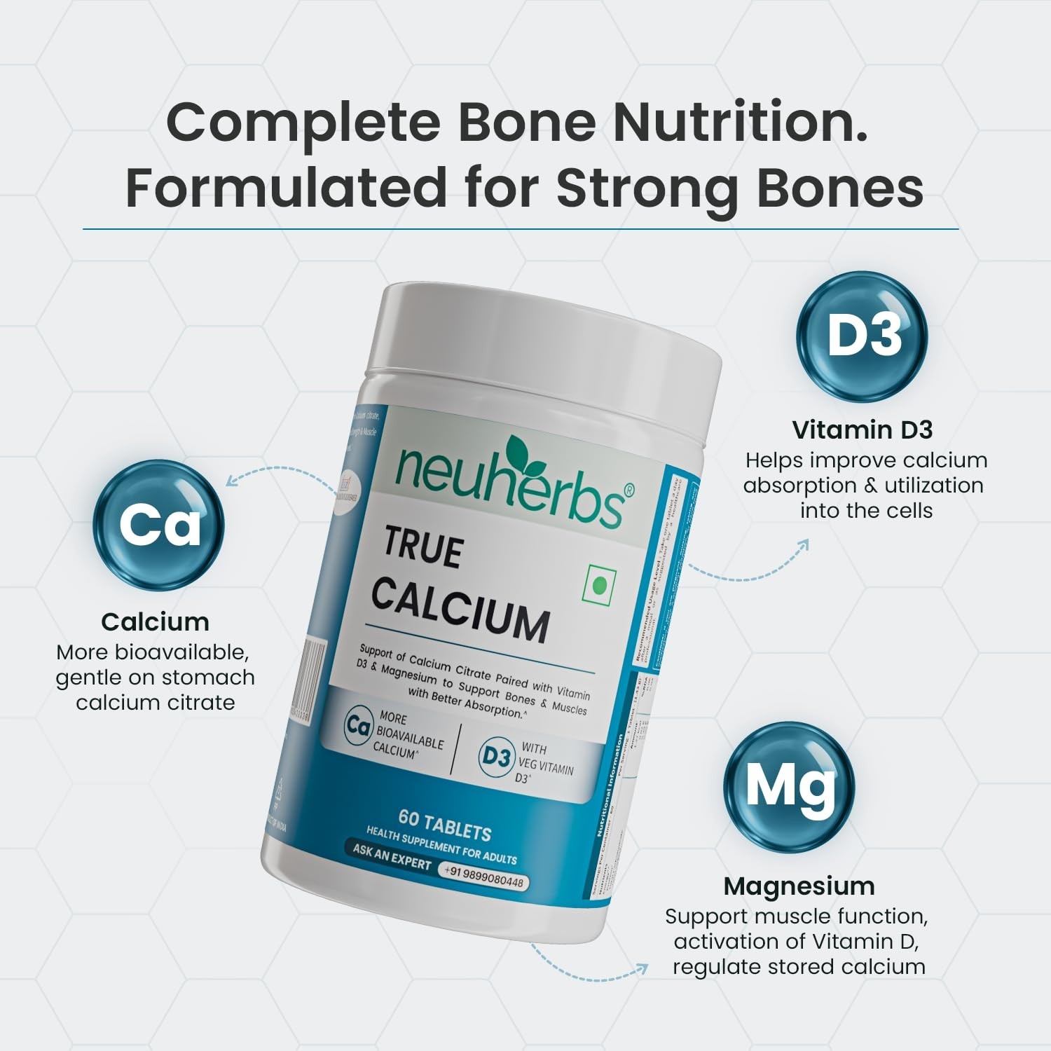 Neu.herbs Calcium D3 Magnesium Tablets Bone Support 60