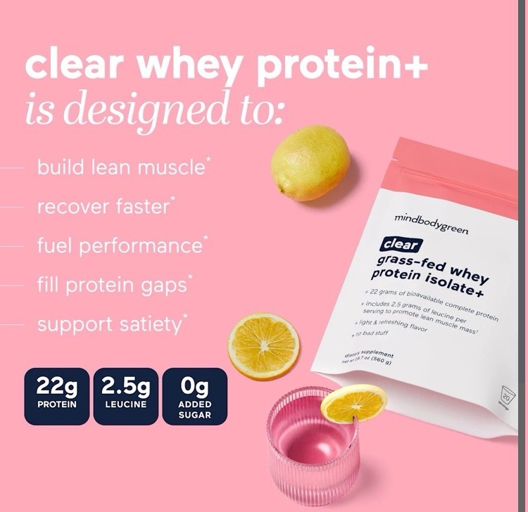New MindBodyGreen Grass Fed Whey Protein Isolate+ Clear 20 Servings (one Unit)