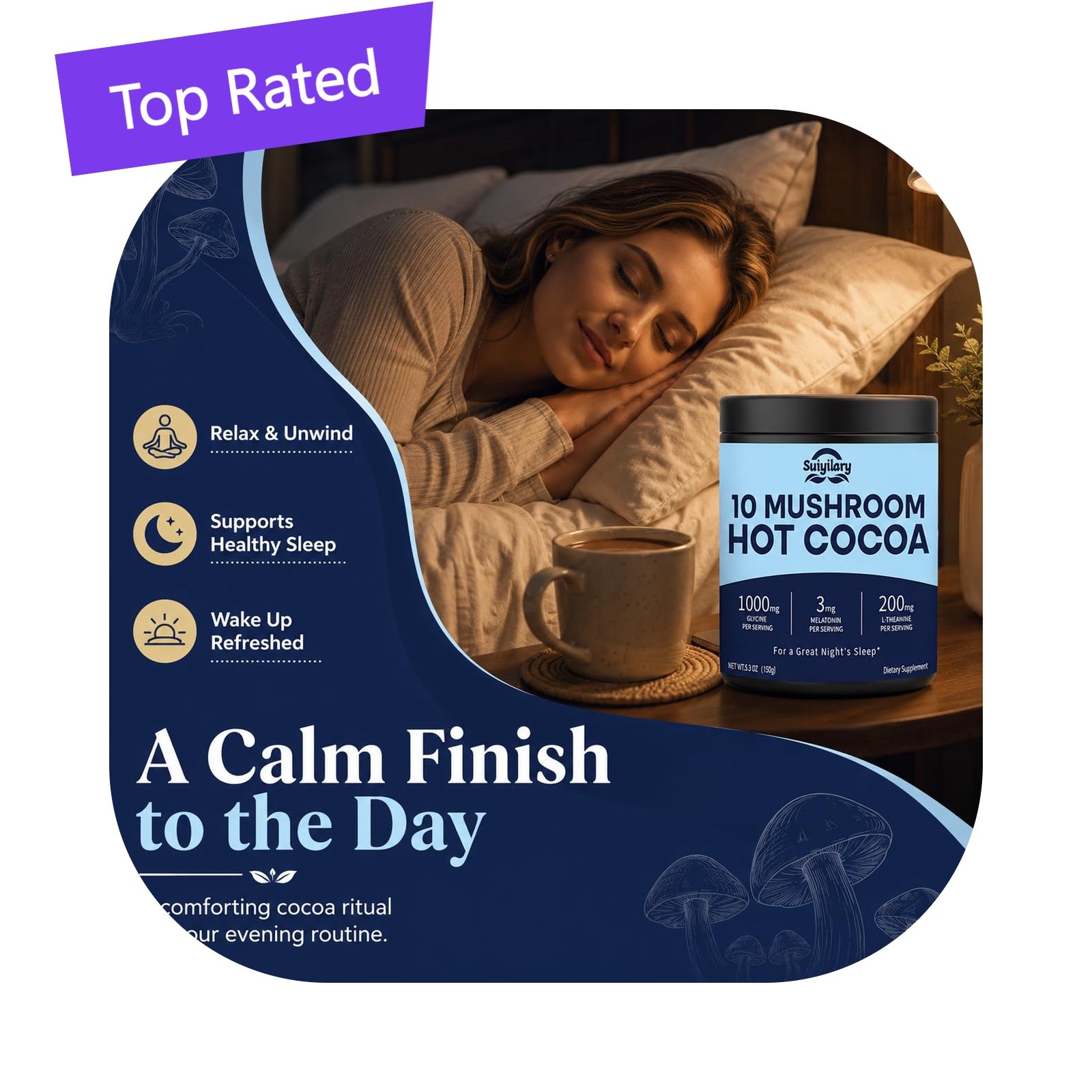 Suiyilary Mushroom Melatonin Cocoa 5.3oz Sugar Free Keto