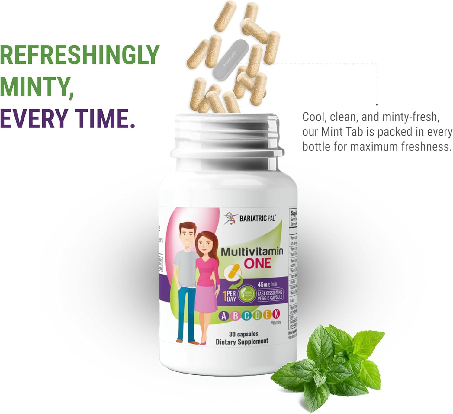 Multivitamin ONE 1 per Day! Bariatric Multivitamin Capsule with 45Mg Iron (30 Co
