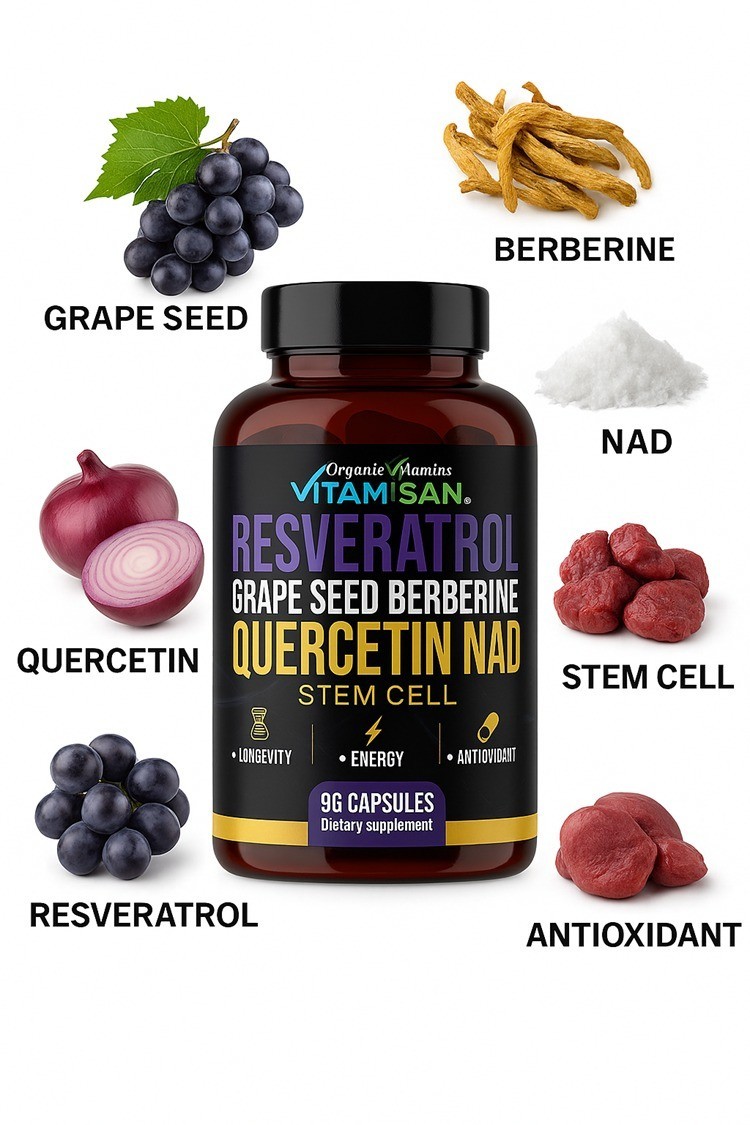 2 Pack – Resveratrol Quercetin NAD Grape Seed Berberine Stem Cell Energy Antioxi