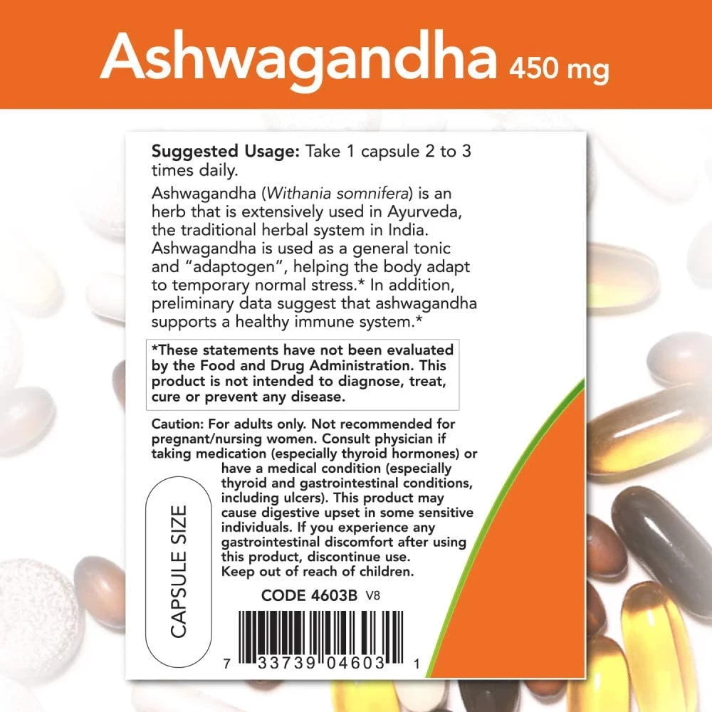 Now Foods Ashwagandha Standardized Extract 450 mg Stress Relief Sleep Support
