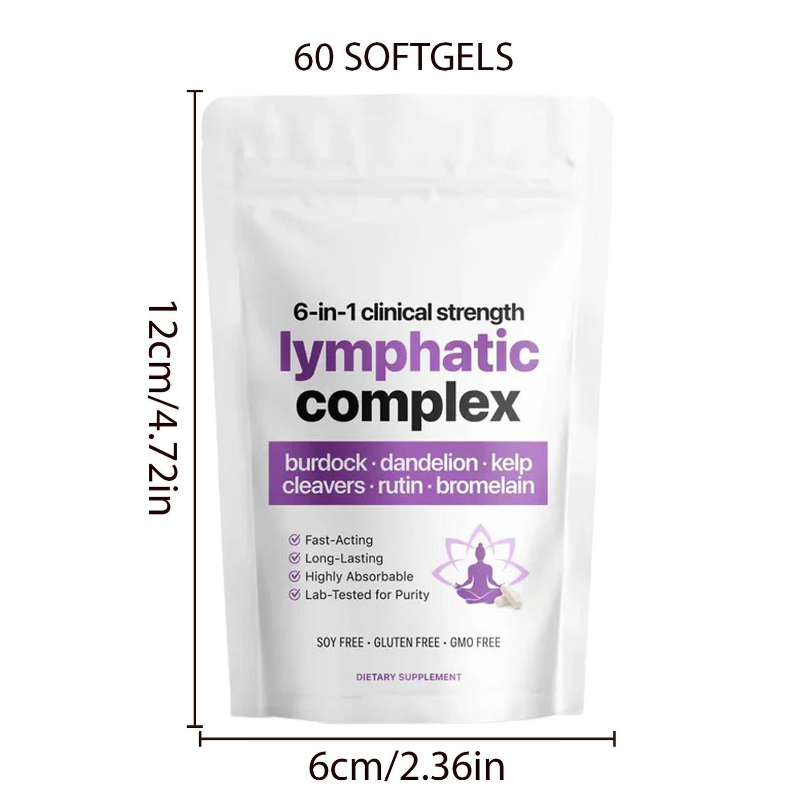 6-in-1 LYMPHATIC Complex Drainage Supplement Dandelion Burdock Bromelain Kelp