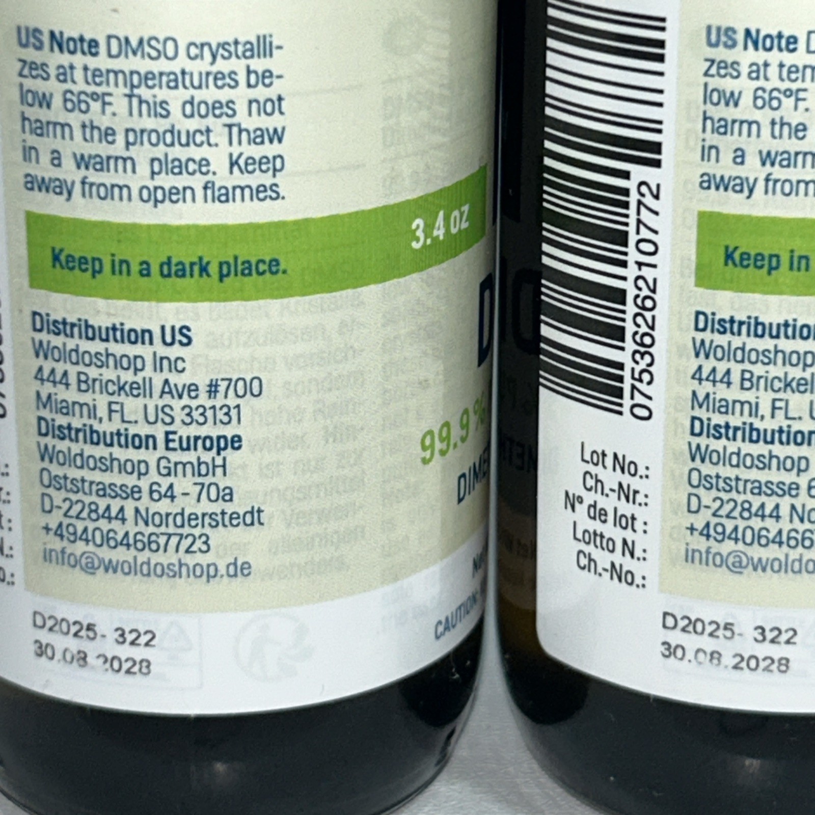 2 Sealed DMSO Liquid Supplement 3.4 Fl Oz Each