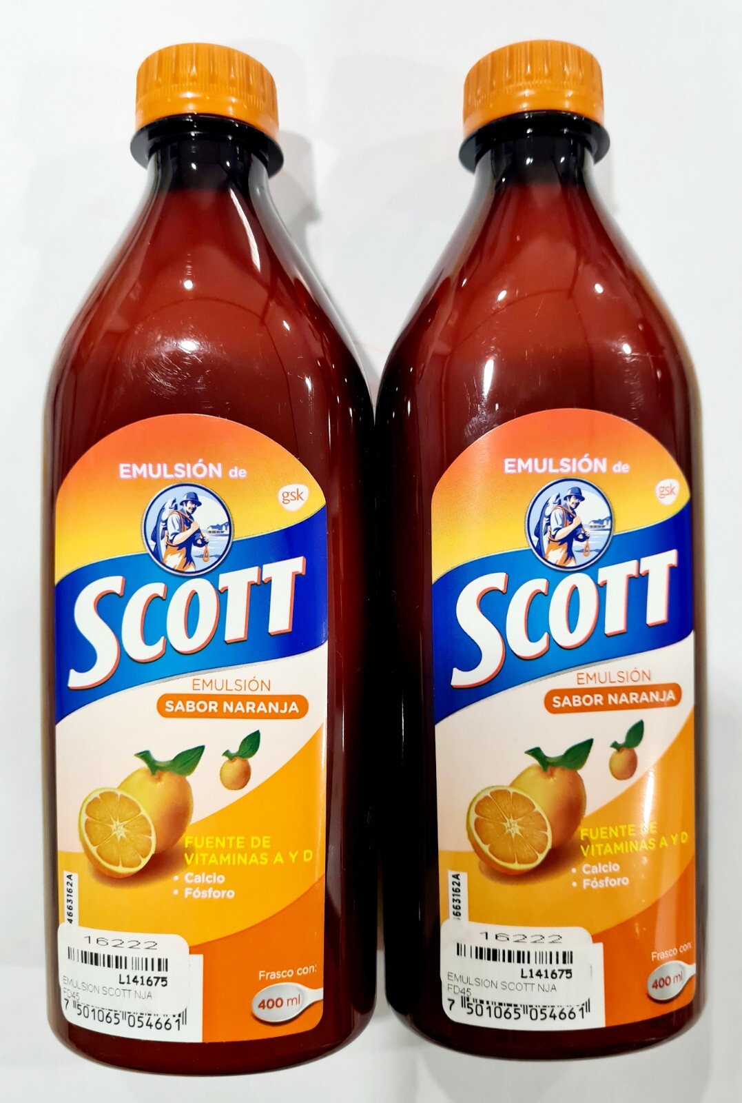 2X Emulsion de Scott BIG BOTTLE 400ml EACH. Orange flavor Bacalao Cod liver oil