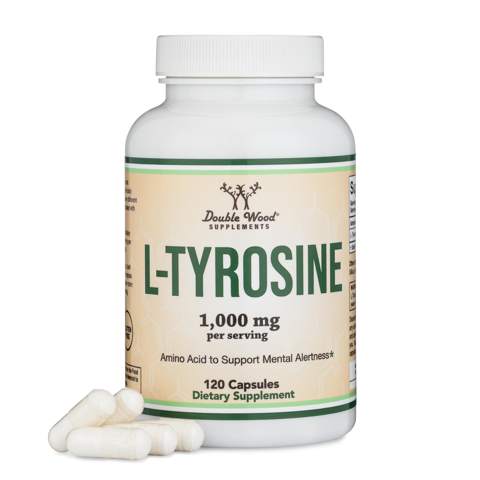 L-Tyrosine 1000mg for Memory Focus, Attention, Vegan, Non-GMO – 120 Capsules