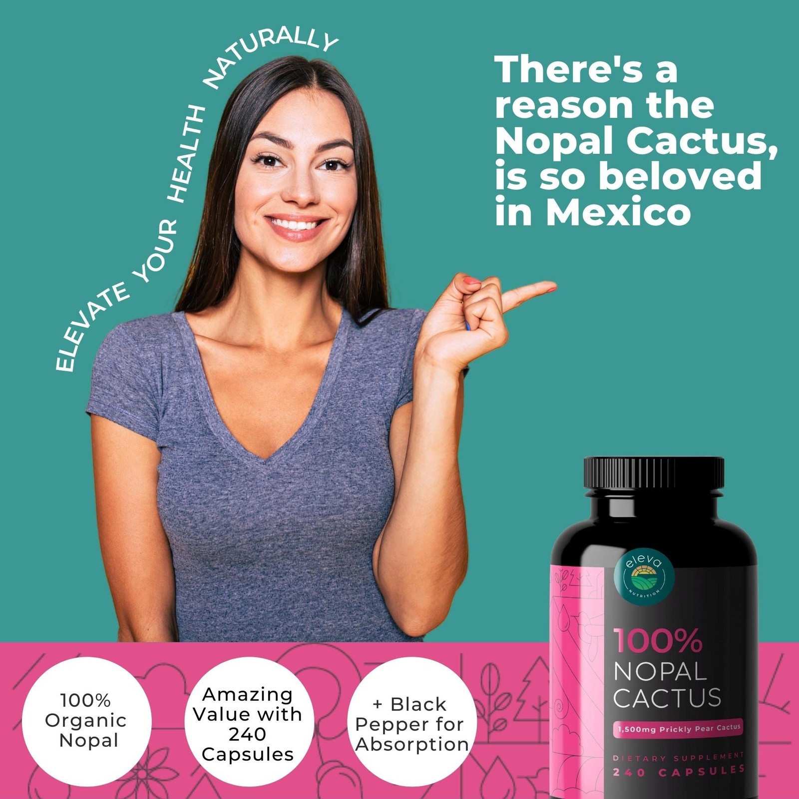 Nopal Cactus Capsules 1500mg- Organic Sun-Dried Prickly 240 Count (Pack of 1)