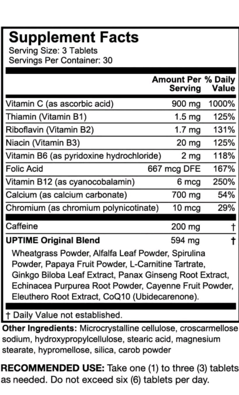 UpTime Original Energy Drink Tablets 90ct Natural Caffeine Exp: 07/2026