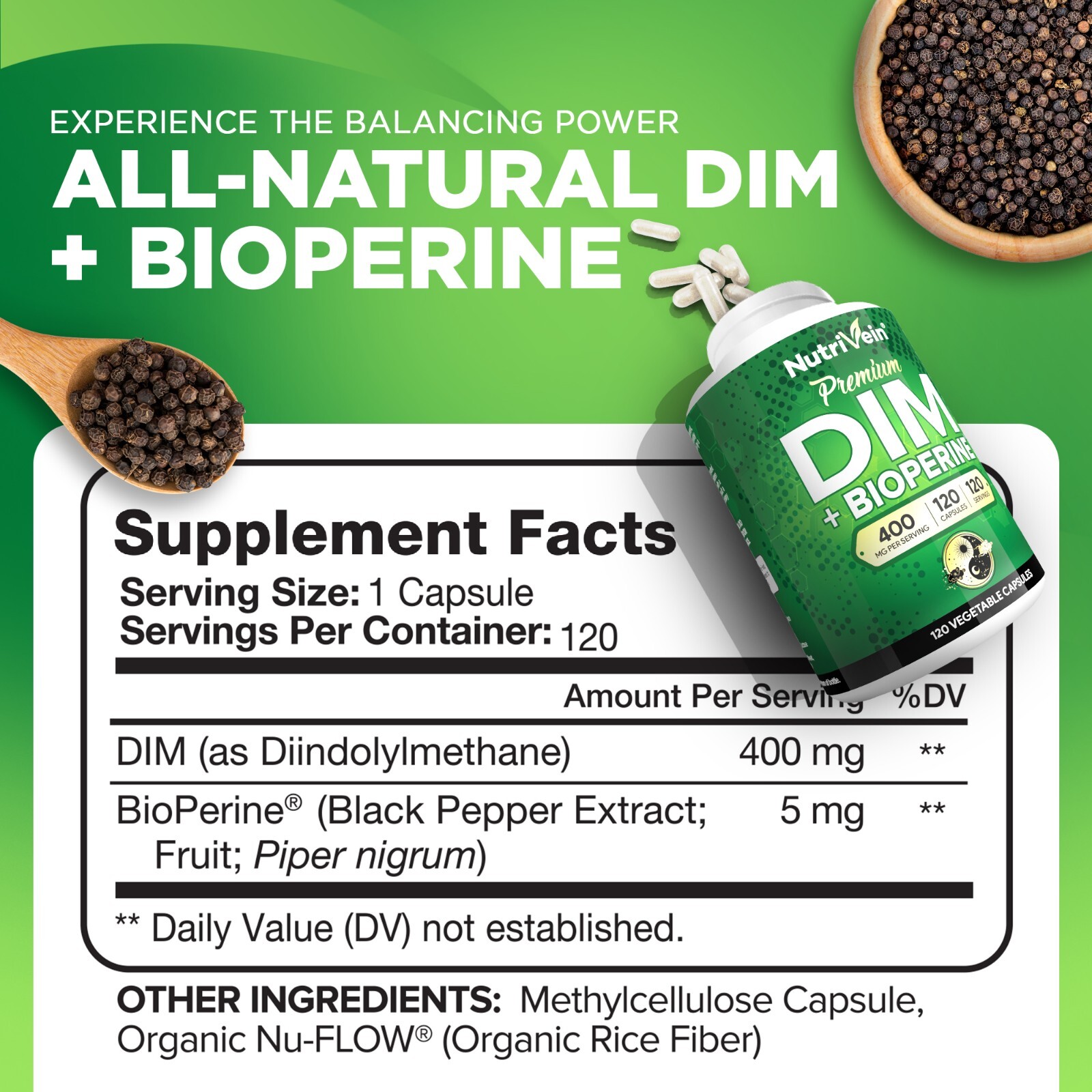 Nutrivein DIM Supplement 400mg – Menopause, PCOS, Estrogen Metabolism & Balance