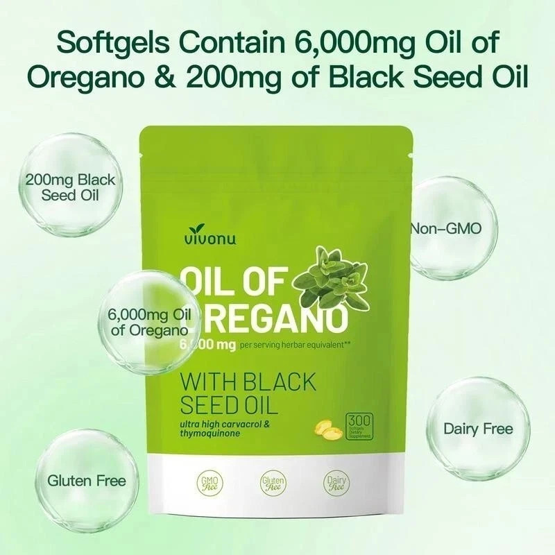 VivoNu Oil of Oregano – 2-Pack, 6000mg with Black Seed Oil