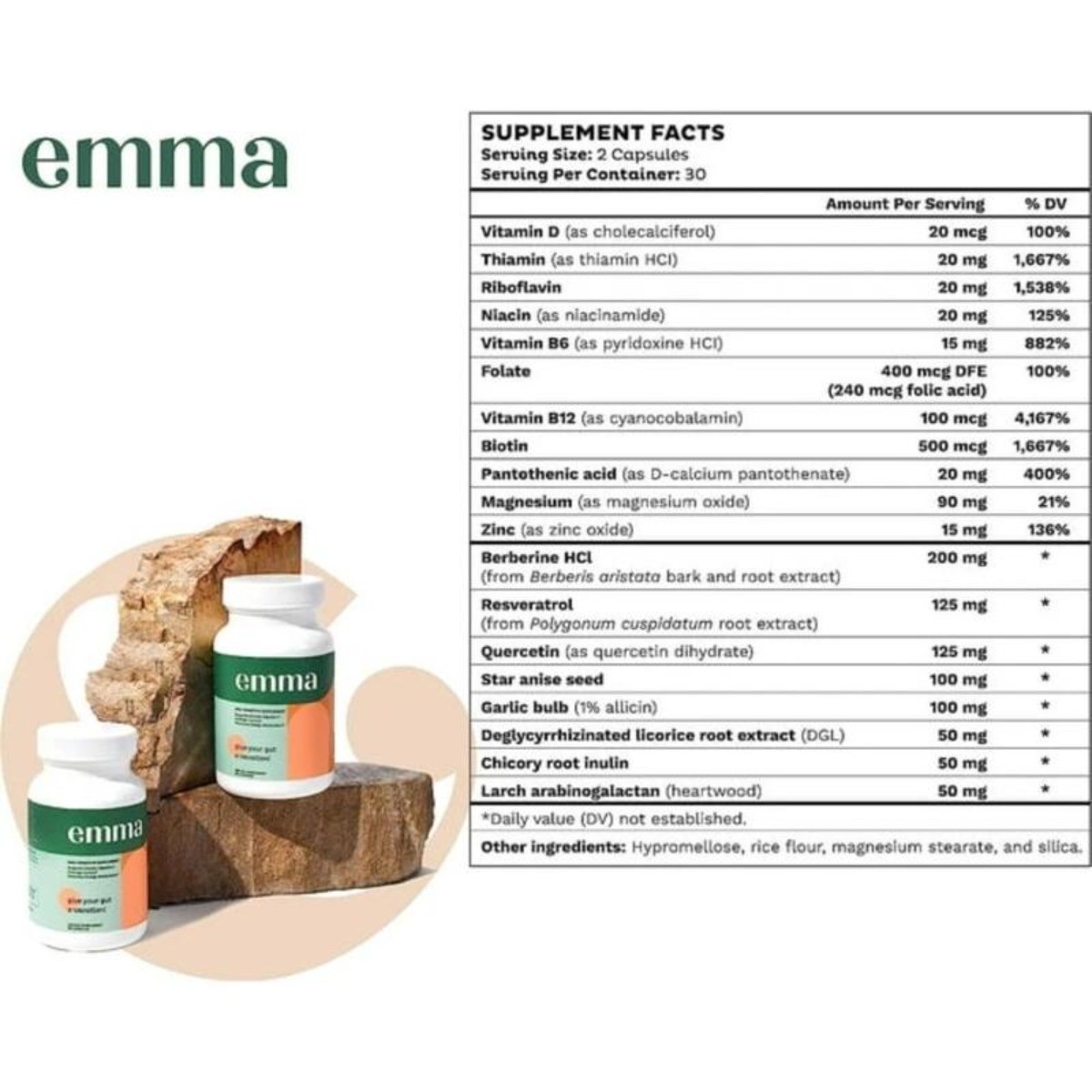 Emma Gut Health Supplement for Gas & Bloating Relief,Leaky Gut Repair,60 Capsule