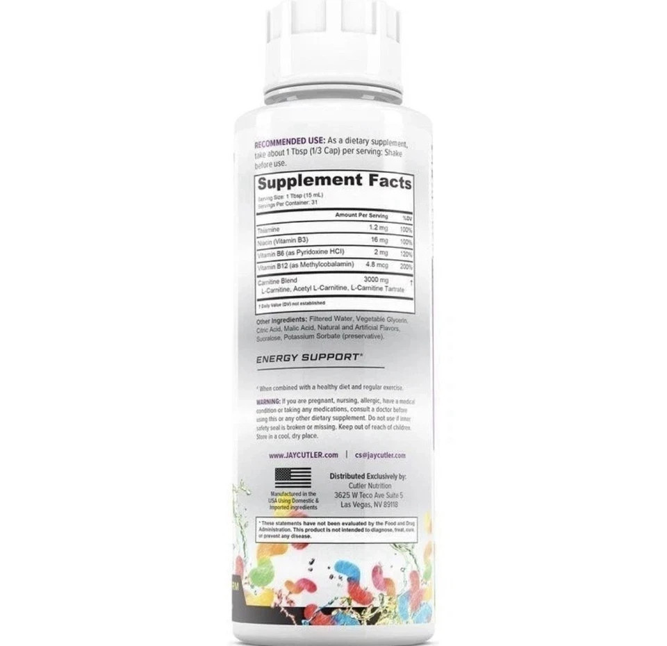 Cutler Nutrition Liquid Carnitine 3000mg for Energy and Metabolism peach Flavor*
