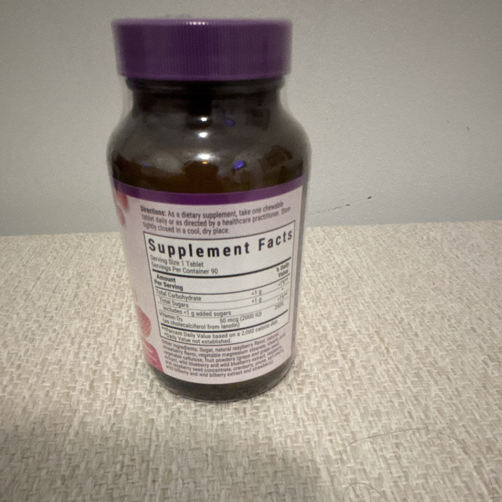 Bluebonnet Earth Sweet Chewables Vitamin D3 50 mcg 2000 IU 90 Raspberry GF