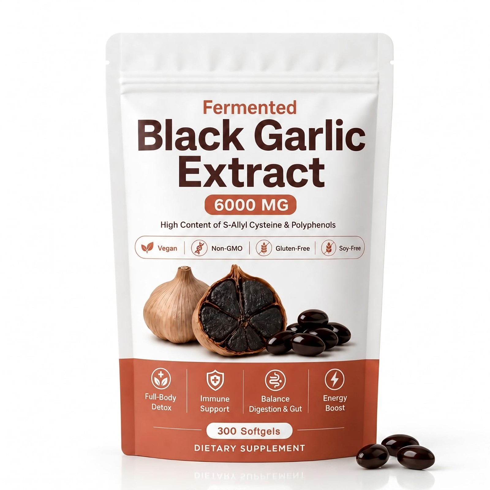 Natural Fermented Black Garlic Extract – Odorless Aged Garlic, 300 Softgels, Imm