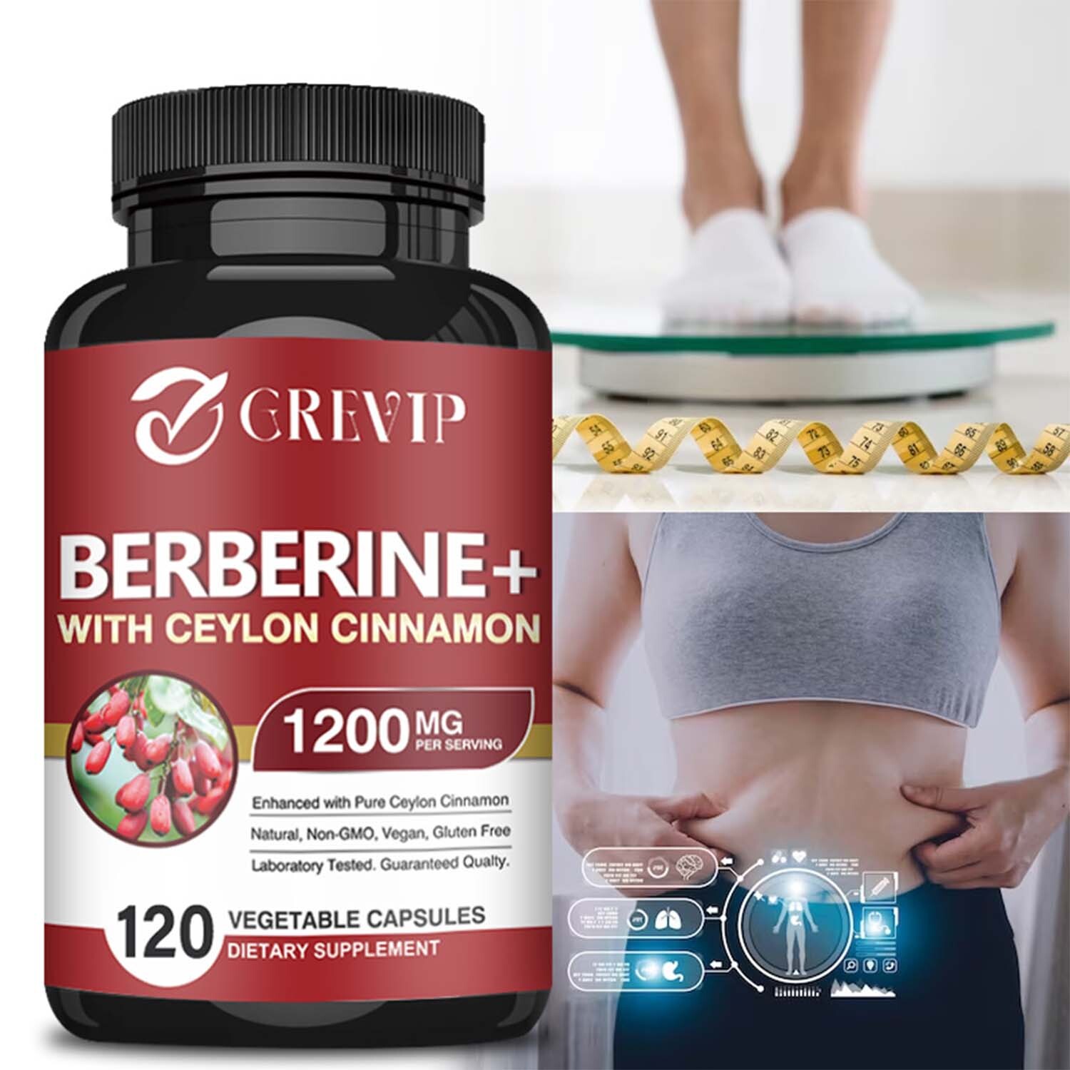 Berberine HCI+Ceylon Cinnamon 1200mg – Blood Sugar Support,Cardiovascular Health