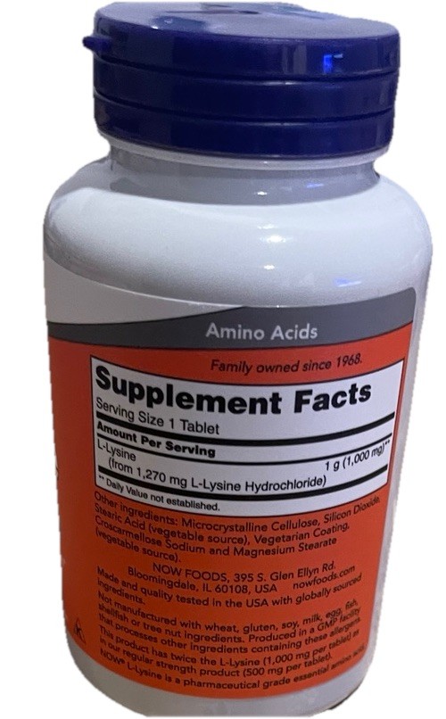 NOW FOODS L-Lysine, Double Strength 1000 mg – 100 Tablets