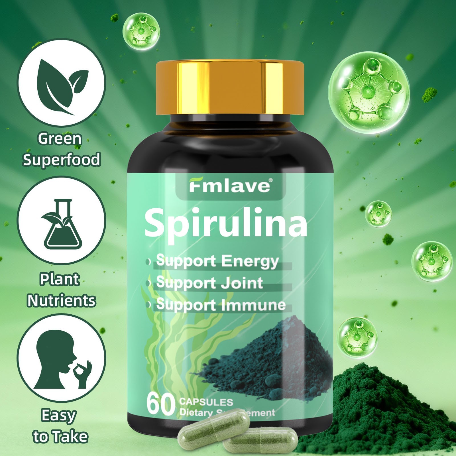 Spirulina 500mg Superfood Immune Support & Energy Booster 60-240 Caps Free Ship