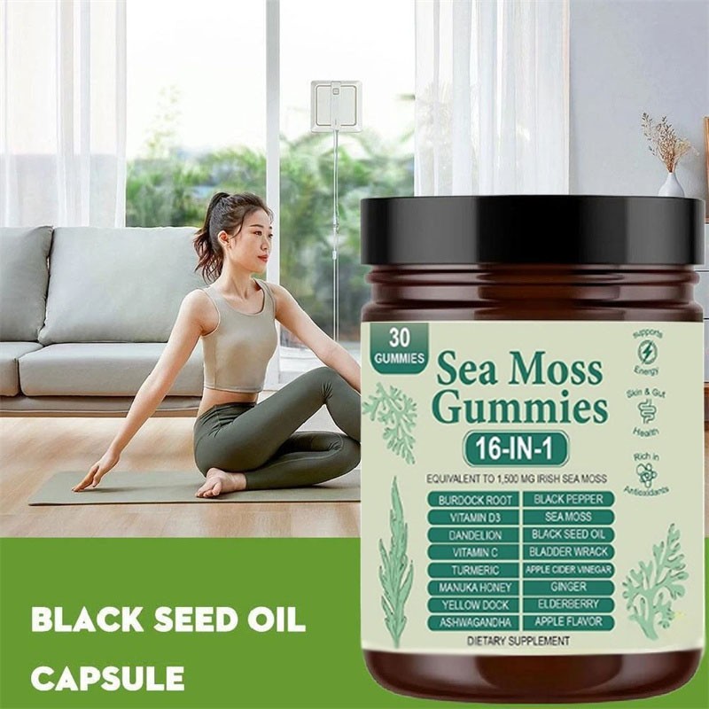 Improved 16 in 1 Organic Sea Moss Gummy | Irishmoss Extract 6000Mg | Green Apple