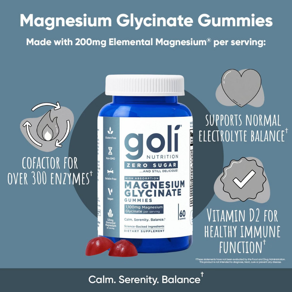 Goli Nutrition Magnesium Sugar Free Dietary Supplement Vegan Gummies – 60ct