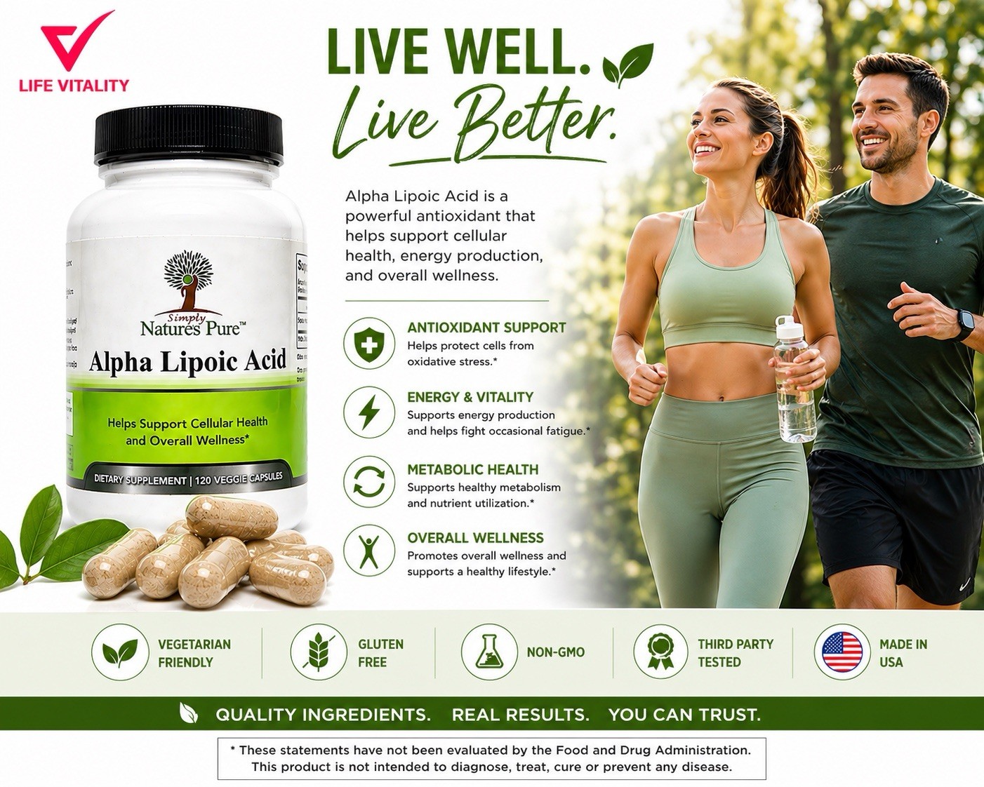 Simply Natures Pure Alpha Lipoic Acid 600Mg 120 Veggie Caps✅TWO PACK